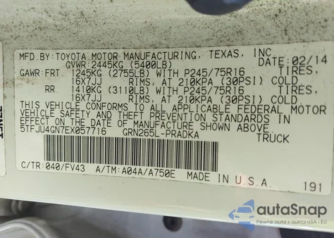 2014 Toyota Tacoma Prerunner V6 from USA, damaged, VIN 5TFJU4GN7EX057716